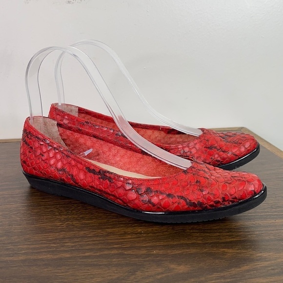 Salvatore Ferragamo Shoes - Salvatore Ferragamo Boutique Red Snakeskin Leather Ballet Flats Slip Ons 6